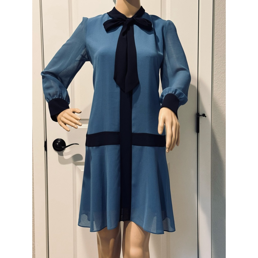 Women's ALEXIA ADMOR Long Sleeve Retro drop waist Dress S Blue